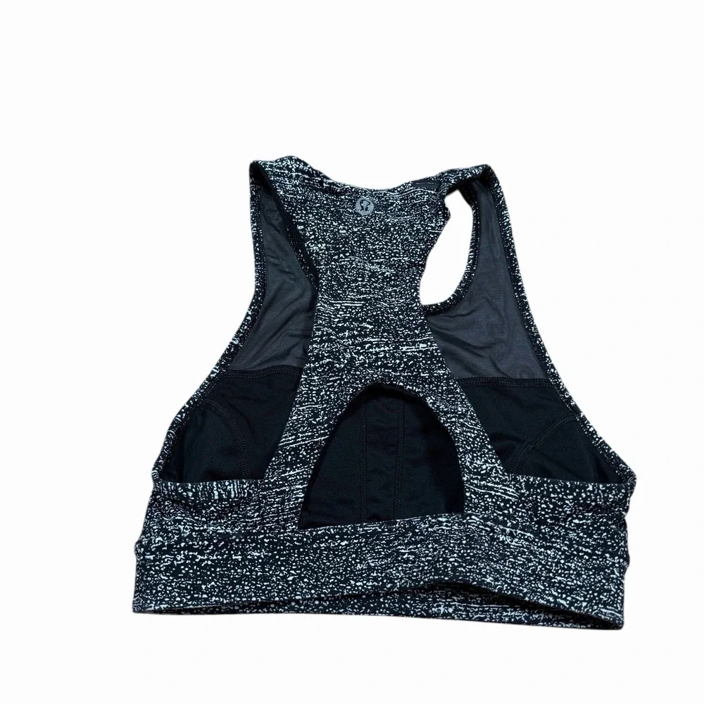 Lululemon High Neck Long Line‎ Black/White Sport Bra Women's Sz 2